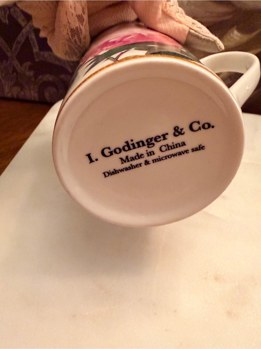 I. Godinger & Co. Pink Rose Ceramic Mug w/Gold Trim (No chips or cracks/2 bumps) - Picture 8 of 10